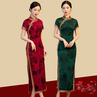 传统改良仿香云纱侧扣婚宴礼服2026新款苏州丝绸妈妈大码显瘦旗袍