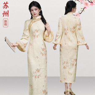 新中式上海滩复古中国风长旗袍提花缎全开襟优雅气质旗袍新款2025