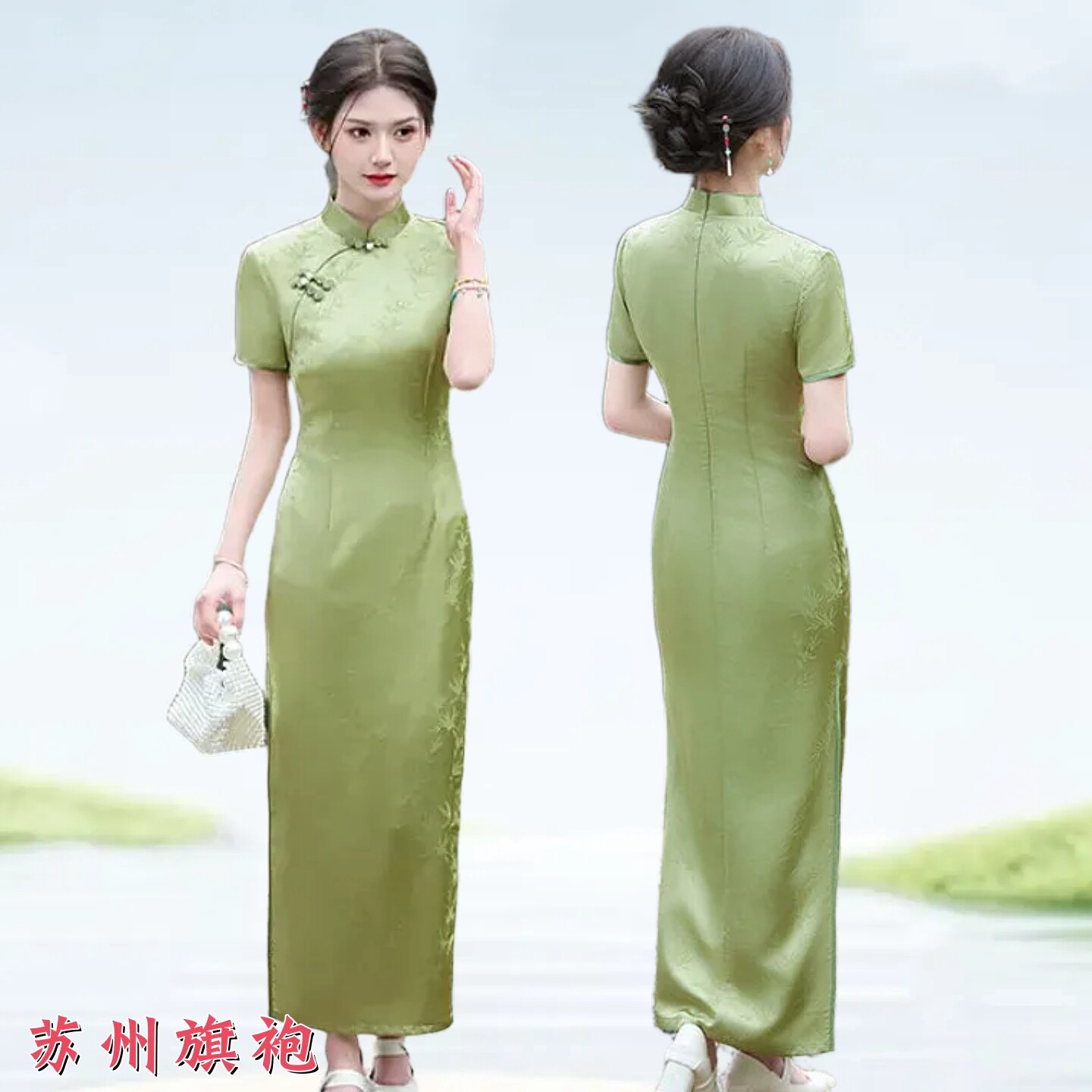 提花缎妈妈妈送考苏州旗袍上班穿