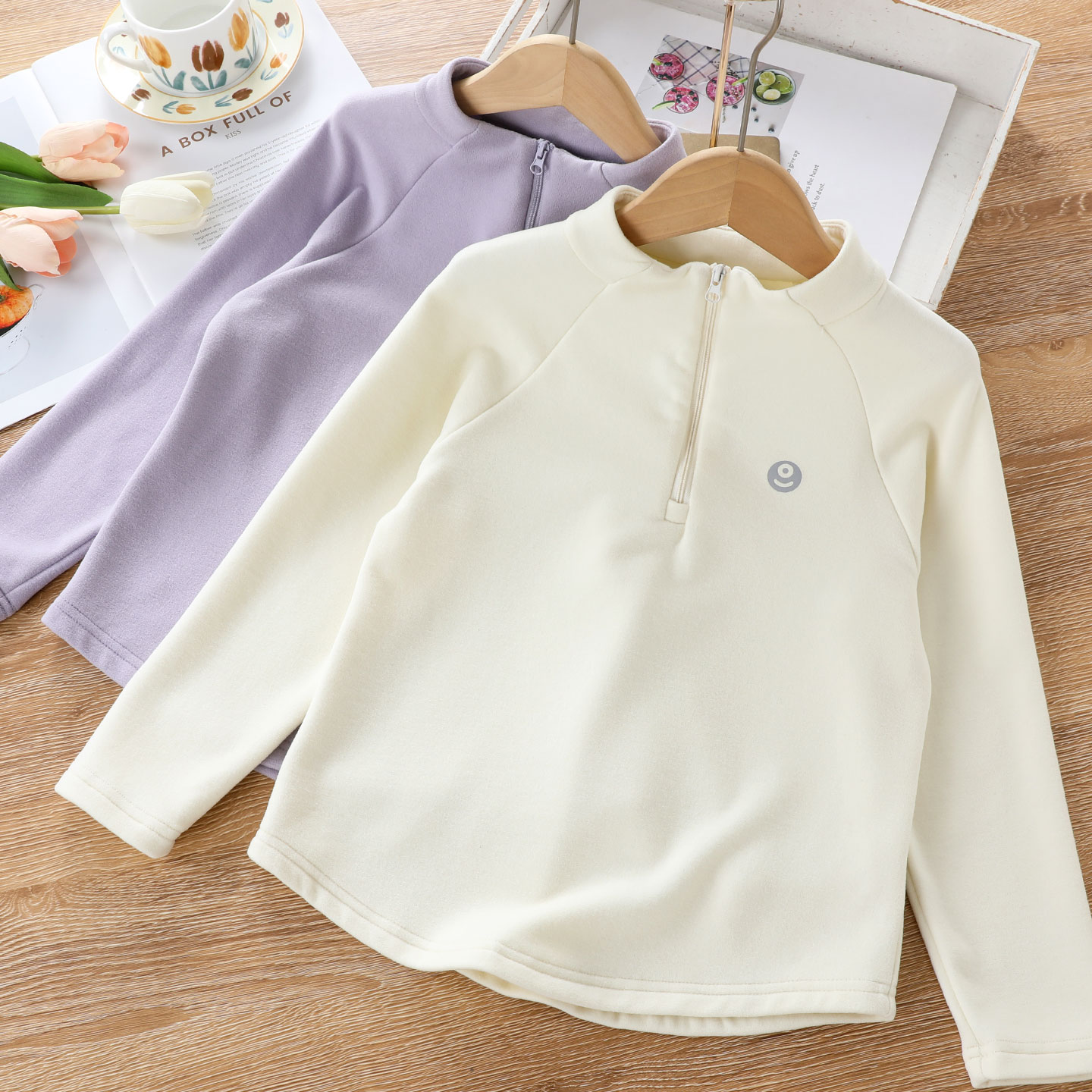 女童立领半拉链德绒打底衫秋冬