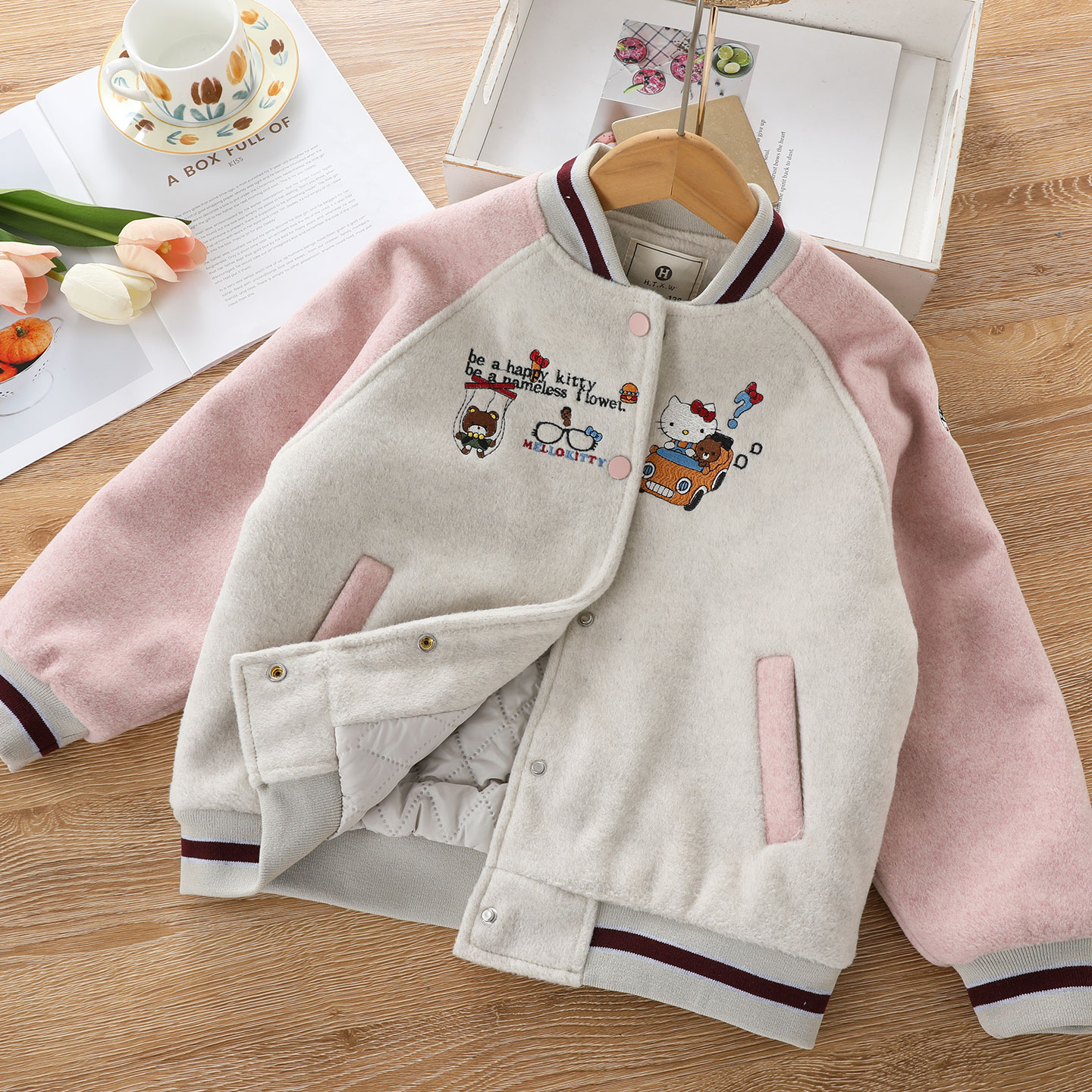 女童夹棉棒球服外套秋冬新款棉服