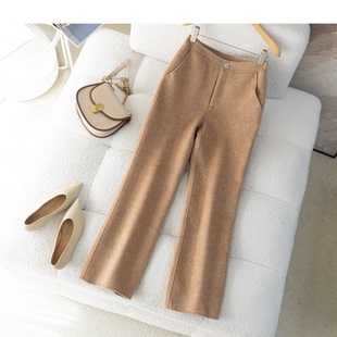 裤子女裤子冬加厚经典驼色羊毛双面呢西装裤直筒裤羊毛裤女裤
