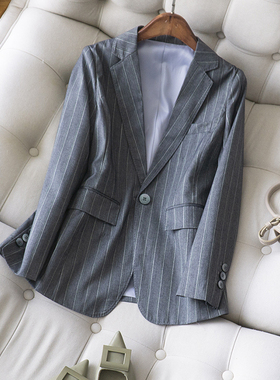 精英气质感深灰色条纹精纺羊毛小西装24年春季新款西服外套小众女