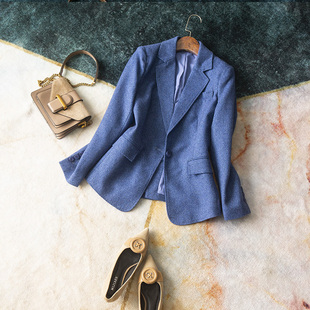 春季新款通勤休闲皆可的衬肤宝石蓝西装外套简洁干净雅致上衣西服