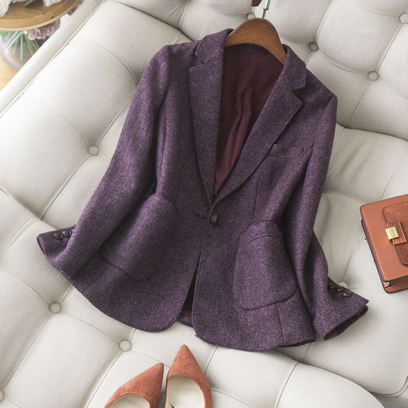 贵气紫色夹花秋冬新品通勤风西装