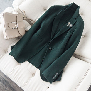 高级感进口双面呢短羊毛大衣 墨绿色修身 西装 毛呢外套女2025新款