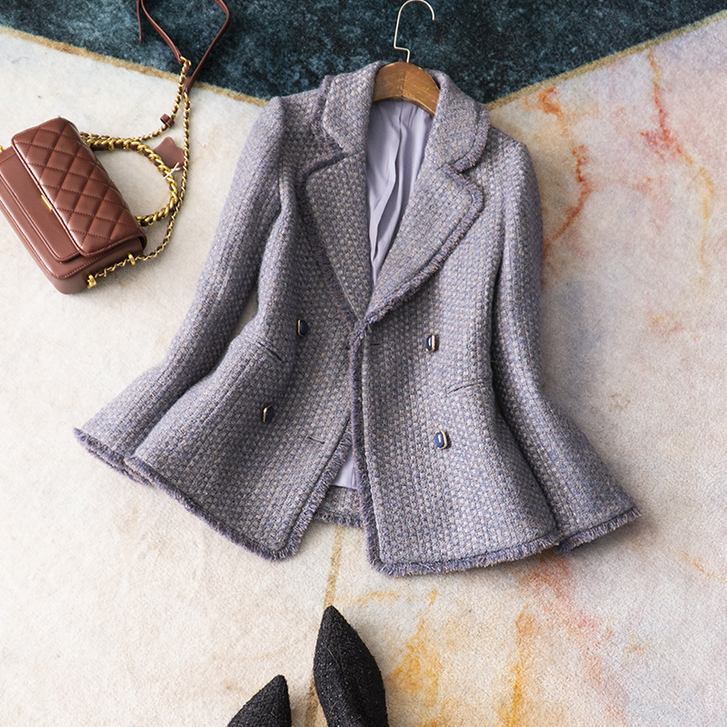 小香风腔调感蓝紫色编织拉须西装