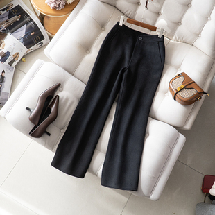 重磅绵羊毛双面尼高腰阔腿直筒裤春冬新款寄出简约休闲裤保暖毛呢