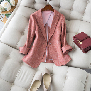 修身 自带美颜 气质胭脂红夹花精纺羊毛小西装 西装 显瘦外套 一款