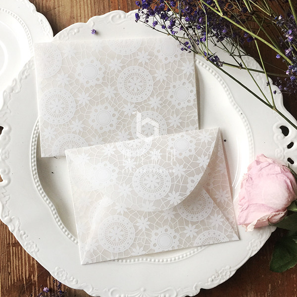 原创现货文艺风乡村质朴复古蕾丝lace半透明纸质礼物包装信封封套