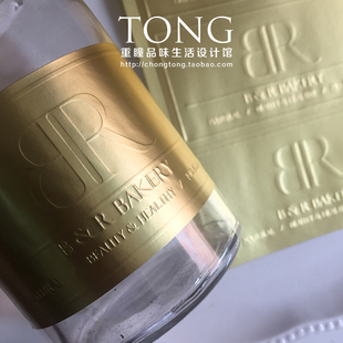 定制花艺包装logo贴金色浮雕起凸长方形不干胶装饰贴纸标签