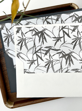 现货原创可定制进口简约11x22cm竖纹商务婚礼公务信封封套内衬A款