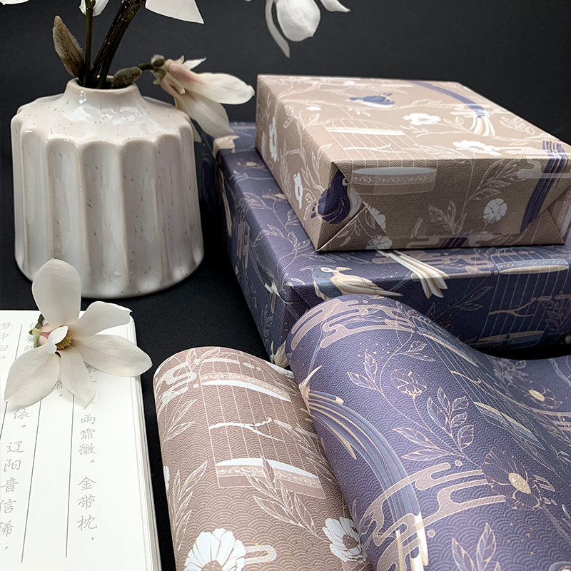 现货原创闻春复古中式精致宫廷鸟雀鸟笼印金包装纸退休教师节礼物