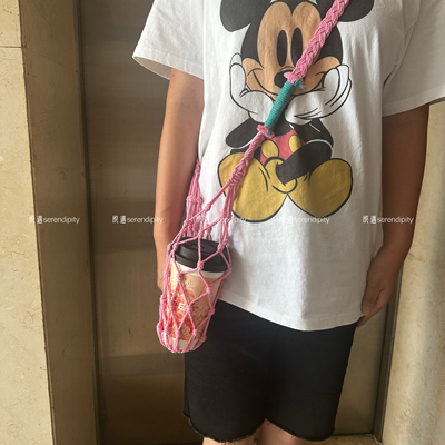 网红水杯套网兜斜挎便携式隔热提兜水壶收纳提兜手工编织保温杯套