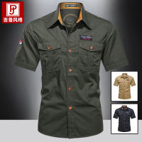 American-style casual workwear short-sleeved shirt for men, pure cotton 2025 summer top, multi-pocket casual and durable lining thumbnail 5