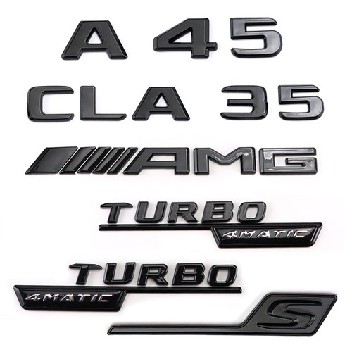 适用奔驰新款a35 a45 cla45s amg改装黑色英文后尾字标车标侧标贴
