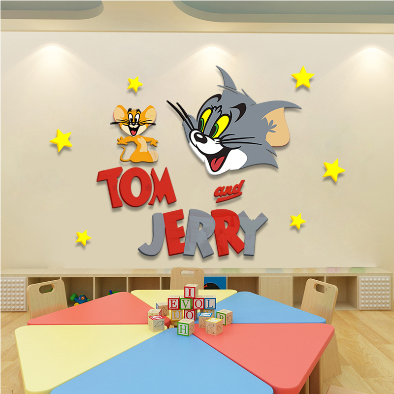 Tom猫和老鼠3d立体墙贴纸亚克力卧室卡通创意儿童房客厅装饰贴画图片