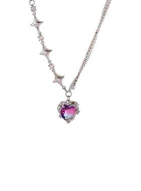 东菊钛钢紫色爱心闪钻甜酷项链原宿小安妮吊坠卫衣链辣妹潮配