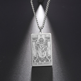 跨境热销时尚简约钛钢方牌塔罗牌星星月亮太阳22款军牌吊坠项链
