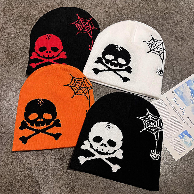 万圣节骨头针织帽街头个性骷髅头保暖帽子涂鸦黑暗系列冷帽潮