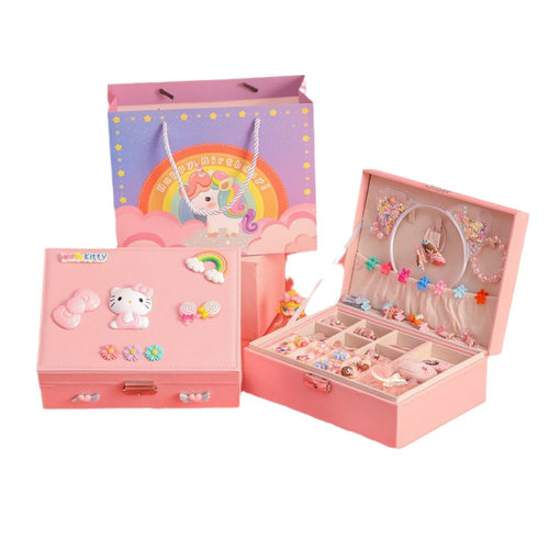 HelloKitty首饰盒发夹收纳盒KT猫双层PU发卡盒公主可爱女孩小礼物