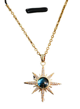 2025思潮秋季新款钛钢项链  女式轻奢气质满钻蓝色星球铜吊坠项链