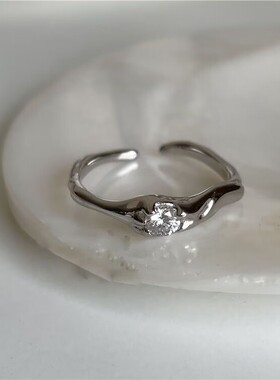 ins小众异形不规则开口白锆戒指 温柔可调节开口女百搭简约风