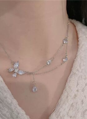 超仙新款甜美纯欲锆石蝴蝶项链女ins眼沦陷小众感轻奢礼物