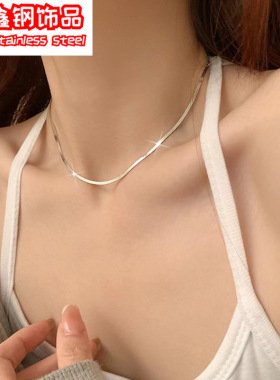 不锈钢刀片链 欧美时尚嘻哈扁平女式钛钢项链 仙女项饰品现货