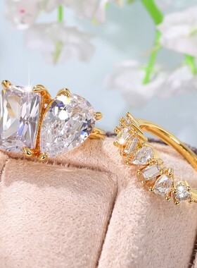 健杰水滴排指女 明星同款水滴螺旋指环 几何对戒送礼璀璨戒指