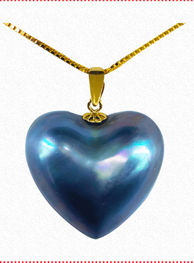 蓝色18-19毫米心形海水马贝炫彩珍珠18K黄金吊坠白色耳钉耳环套装