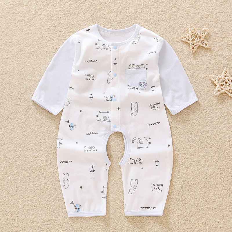 新生儿夏季薄款长袖开裆连体衣