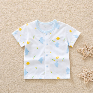 上衣夏季 睡衣夏装 薄款 半袖 初生儿衣服男女宝宝开衫 哈咪奇婴儿短袖