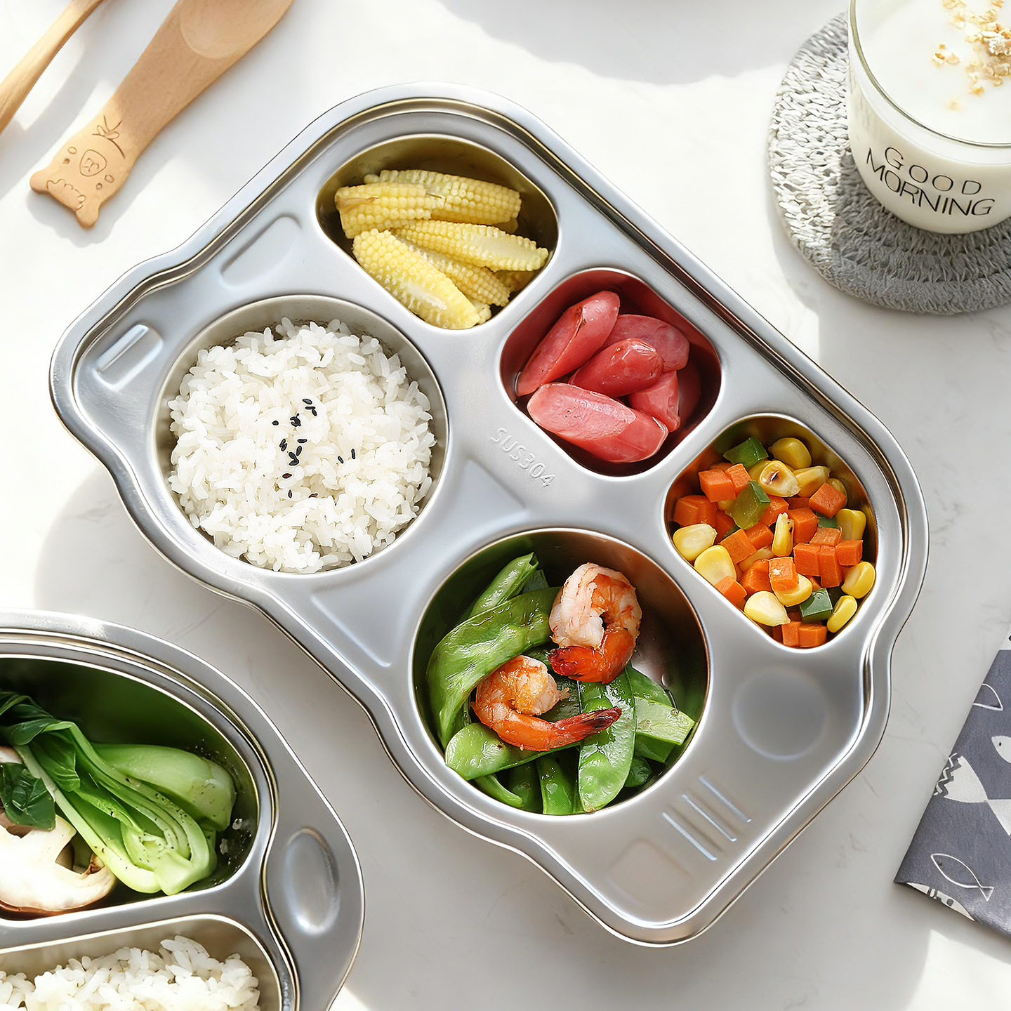 onlycook儿童餐盘304不锈钢