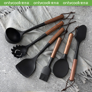onlycook食品级硅胶厨具木柄锅铲不粘锅专用炒菜铲子家用汤勺饭勺