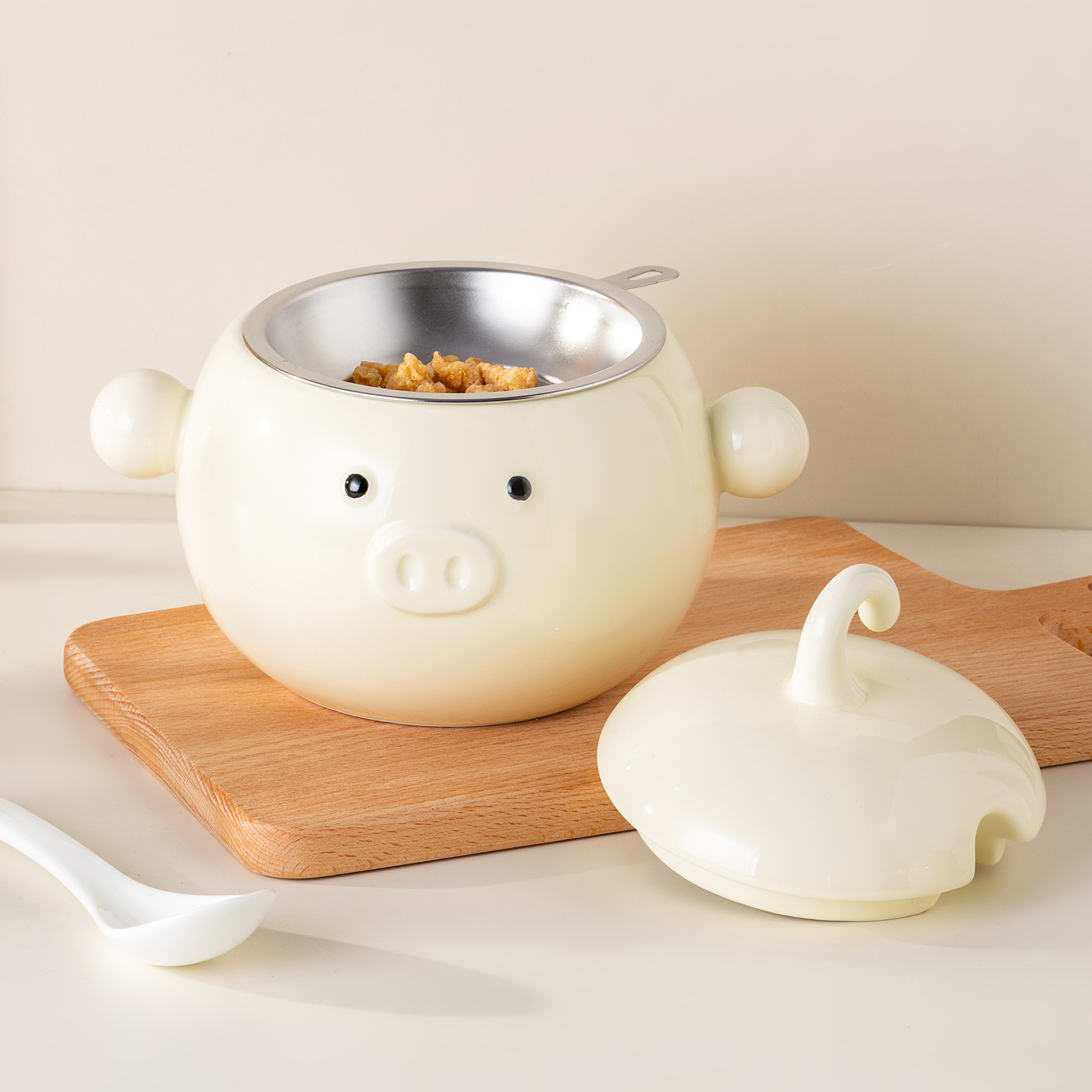 onlycook可爱猪油罐带盖带滤网