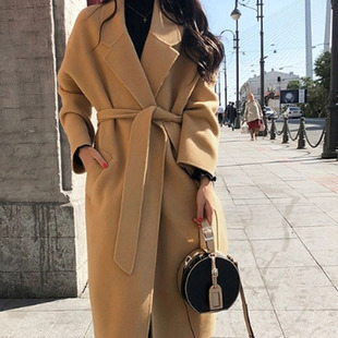 高端定制 中长款显瘦手工双面羊绒大衣外套纯正羊毛双面呢款外套