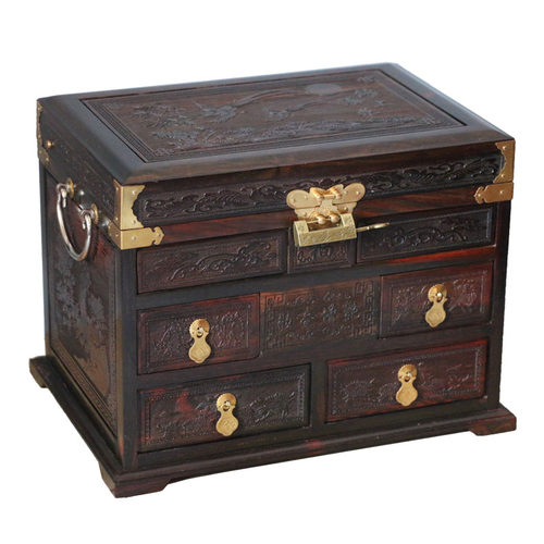 红木首饰盒锦上添花珠宝箱华品红