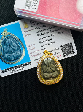 泰子屋龙婆多必打掩面2521年珍宝二小模粉金钻壳 泰国佛牌鉴定卡