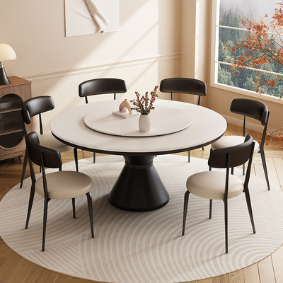 圆形岩板餐桌椅2025新款轻奢家用圆桌10人商用饭桌大理石旋转圆盘