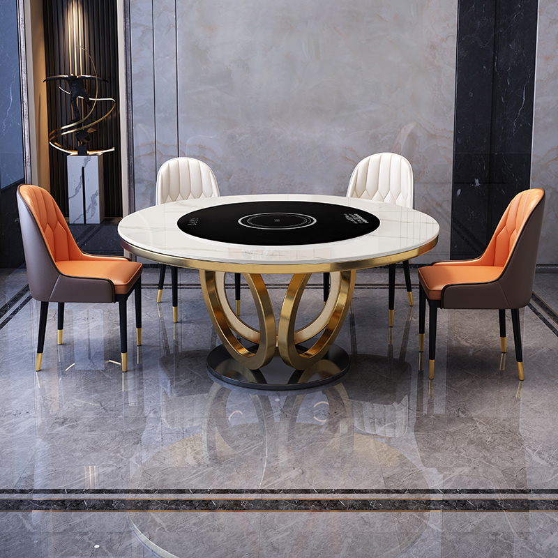 轻奢岩板餐桌椅组电磁炉暖菜火锅