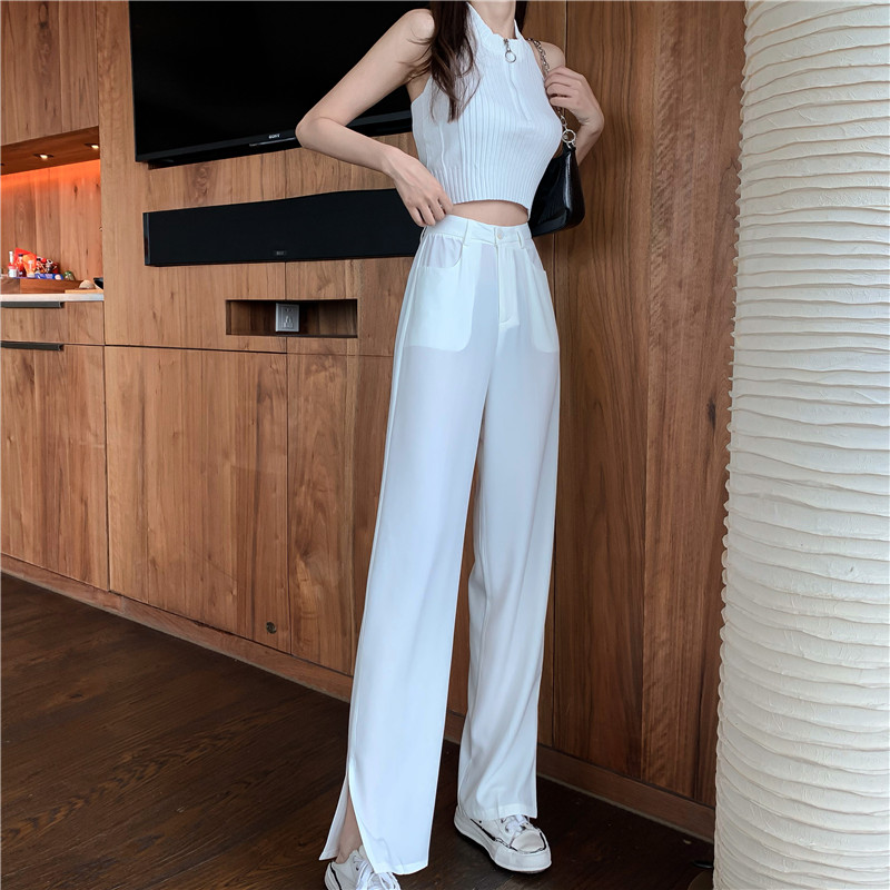 Real shot real price fashion high waist fashion straight tube split leg pants new casual pants