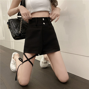 RM22750#创意腿部系带性感辣妹修身2023双扣新款高腰牛仔短裤