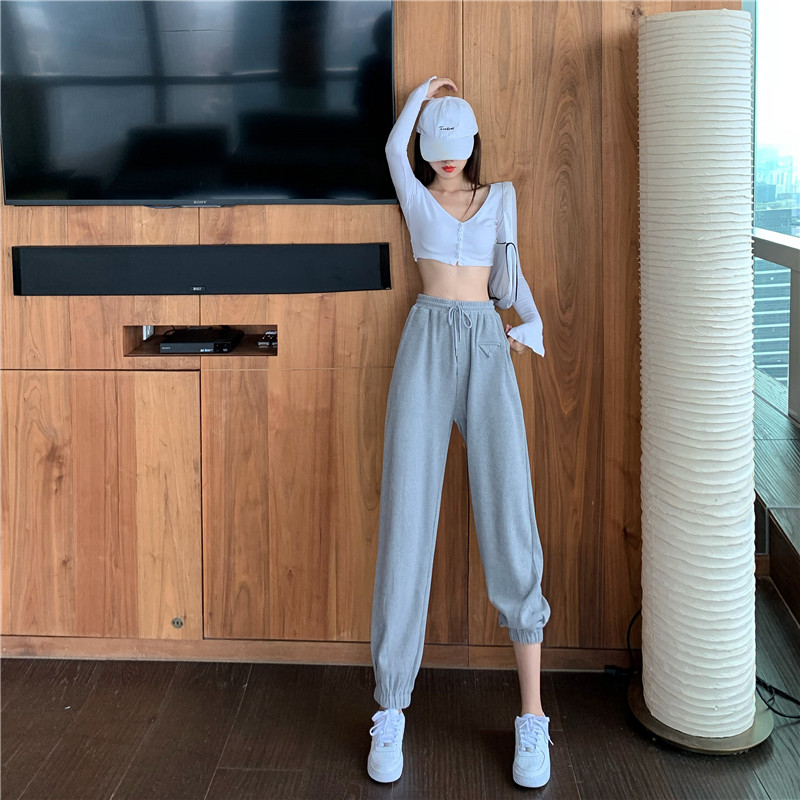 Real shot real price 2020 rope bound sports pants women's loose fashion Leggings autumn and winter casual pants