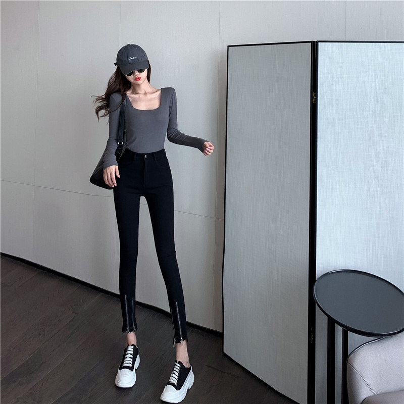 New style slim pants leg zipper with high elasticity and slim appearance