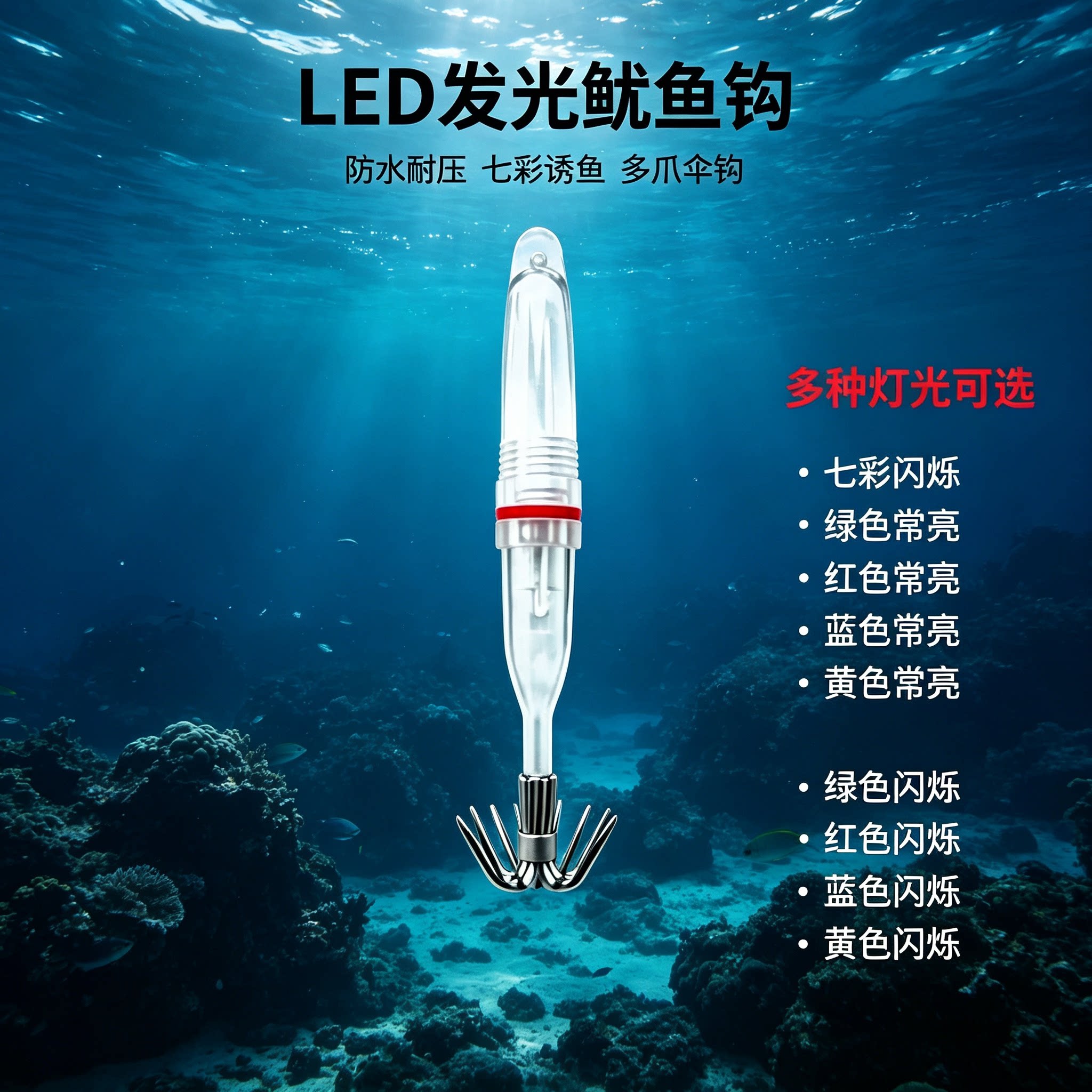 海钓鱿鱼灯鱿鱼钩八爪鱼吹筒钩诱鱼灯LED水下超亮聚鱼集鱼灯垂钓