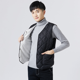 加绒加厚羽绒棉马甲男保暖内胆背心轻薄打底内穿小棉袄青年羊羔绒