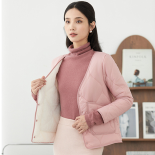 棉衣女短款加绒内穿小棉袄秋冬保暖羽绒棉内胆打底神器大V领医护