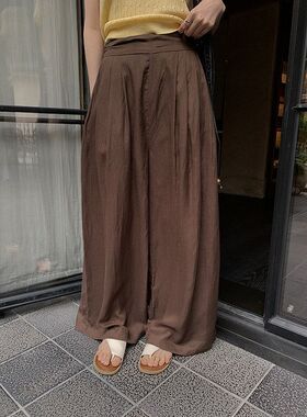 MMC苎麻复古休闲裤2026十三行高腰显瘦压褶阔腿垂感长裤62X22125