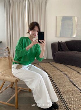 26年早春！【MISS密思】蚕丝亚麻无缝一体套头防晒罩纱针织衫1761